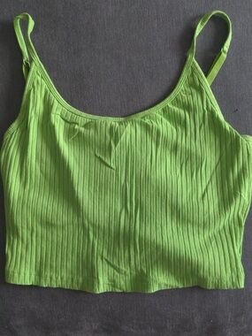 Green Ribbed Crop Tank Top w Built-in Bra